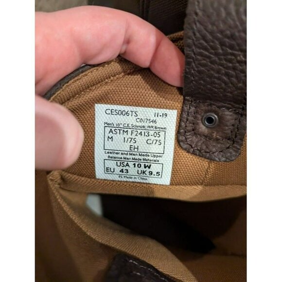 C.E. Schmidt Brown 10" Steel Toe Waterproof Work Safety Boots - Mens Size 10 W - Picture 5 of 5